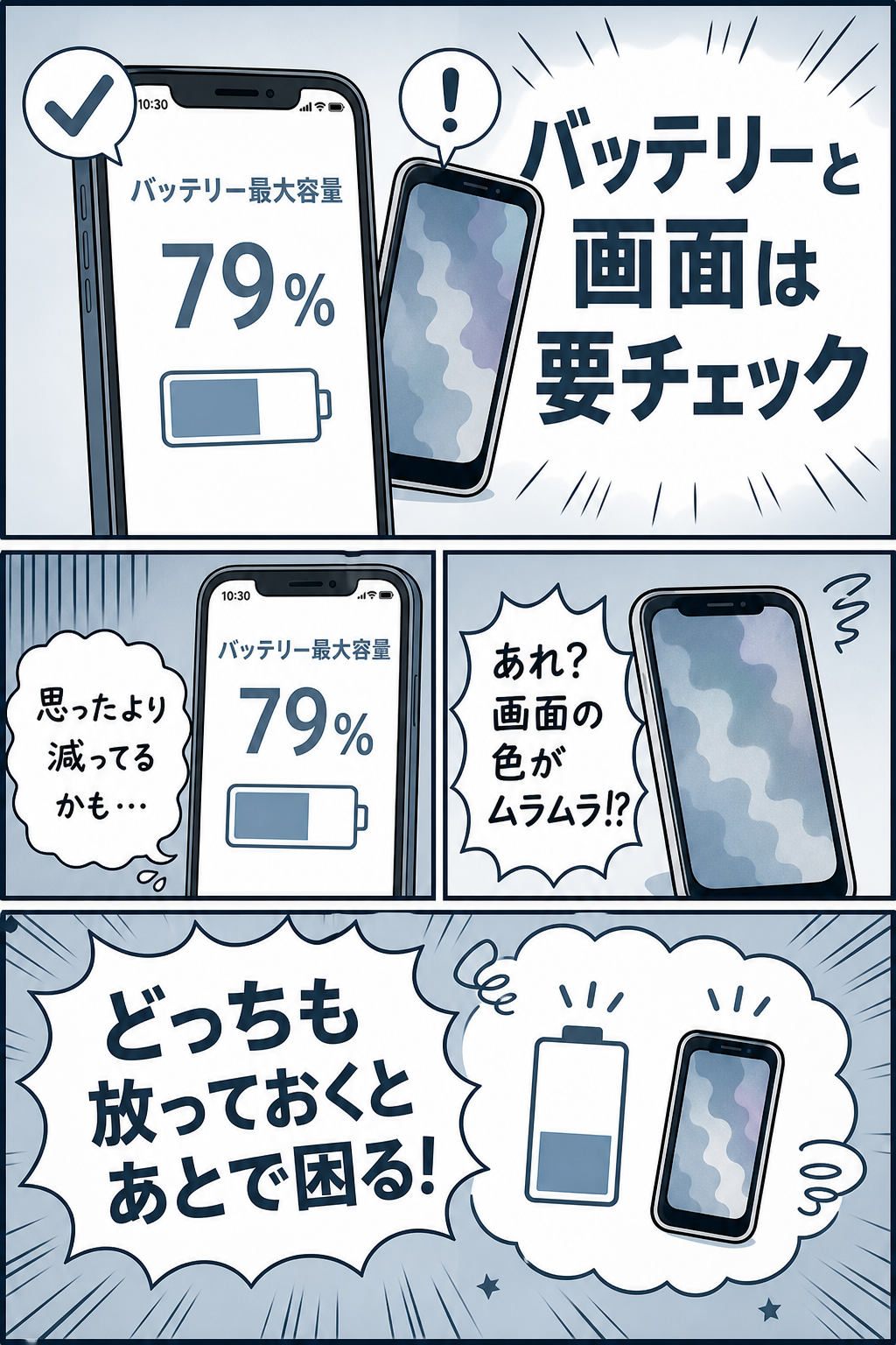バッテリー最大容量と画面の状態をチェック