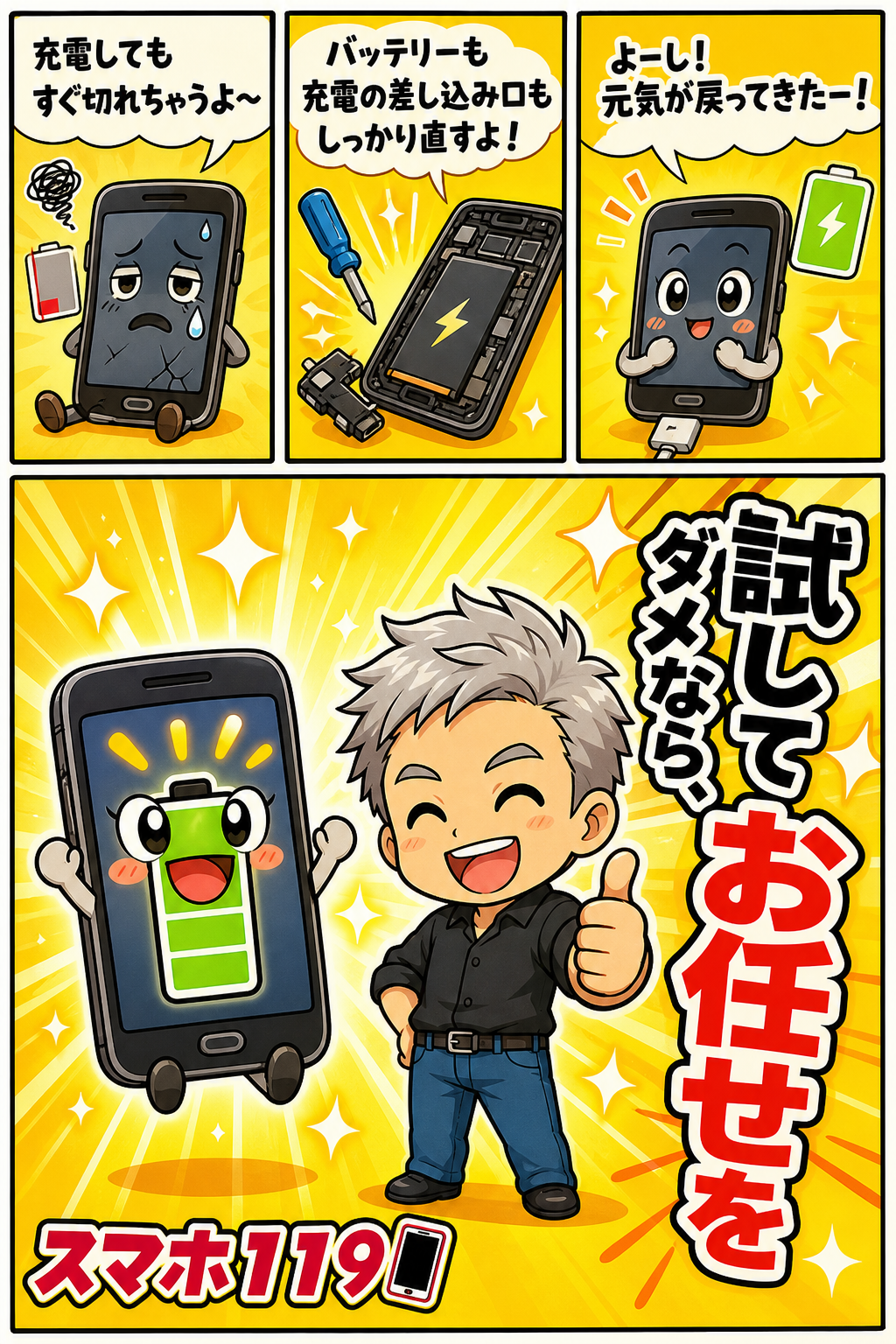 バッテリー交換で復活したスマホと社長