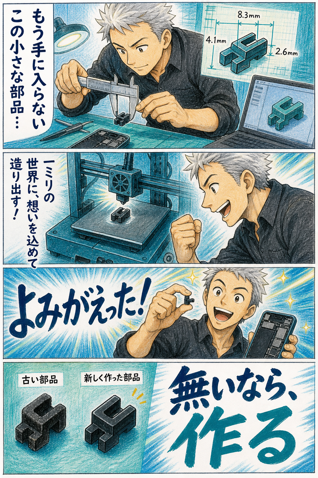 廃番の小さな部品を3Dプリンターで再現する