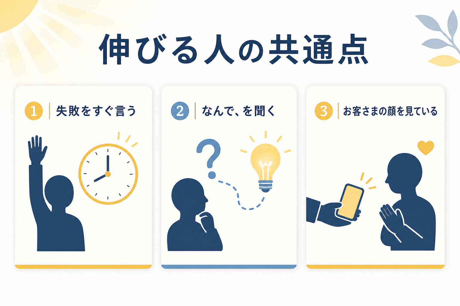 伸びる人の3つの共通点を示した図