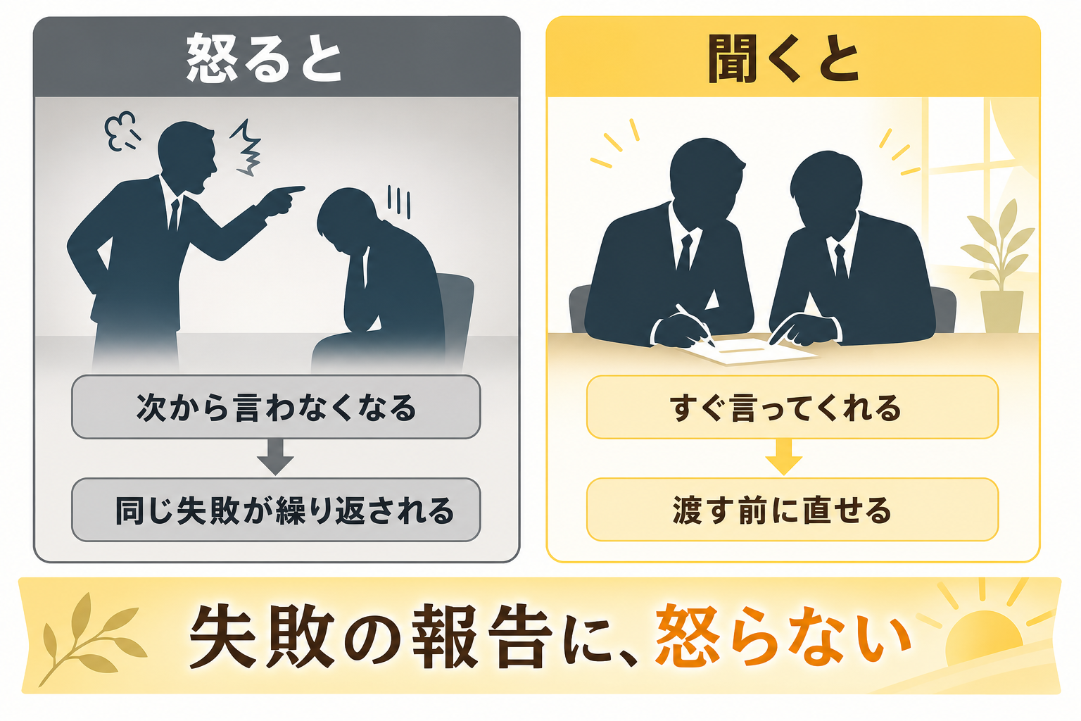 失敗を報告した人を怒らないという方針を示す図