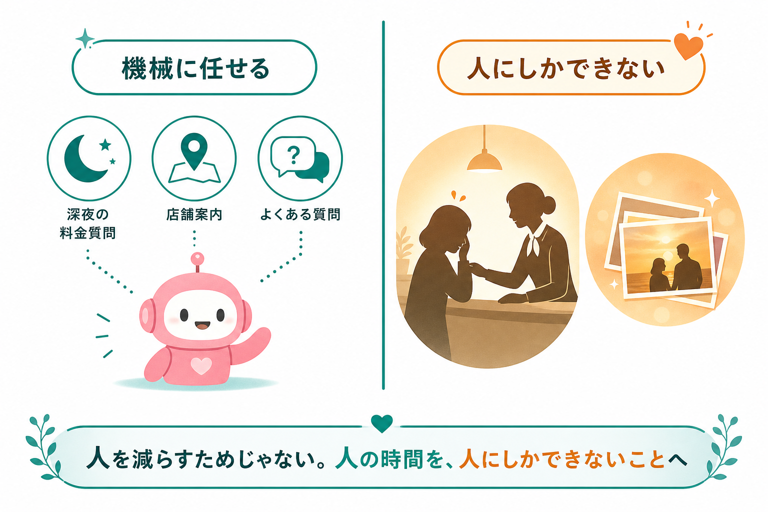 AIに任せる仕事と人にしかできない仕事の一線を示す図