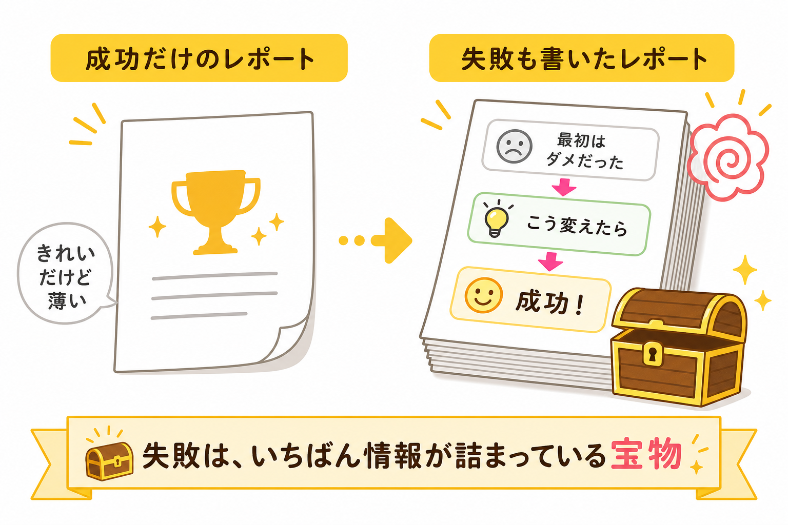 失敗を書くと研究が本物になることを示す図