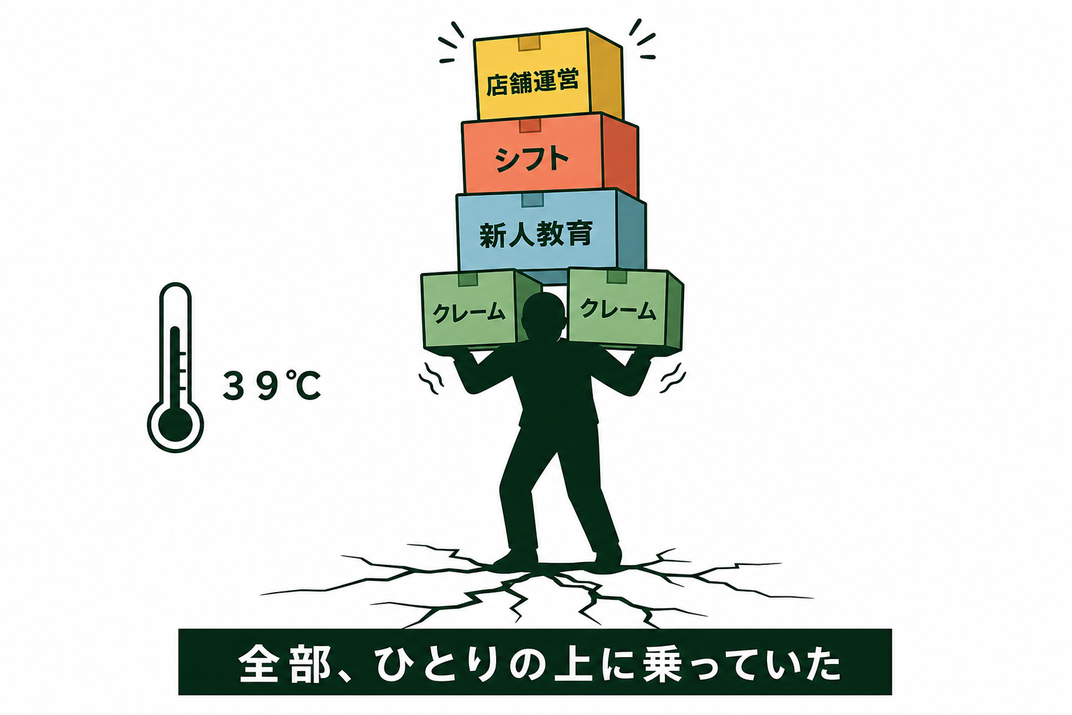 ひとりのスタッフに二店舗分の仕事が積み上がっている様子の図