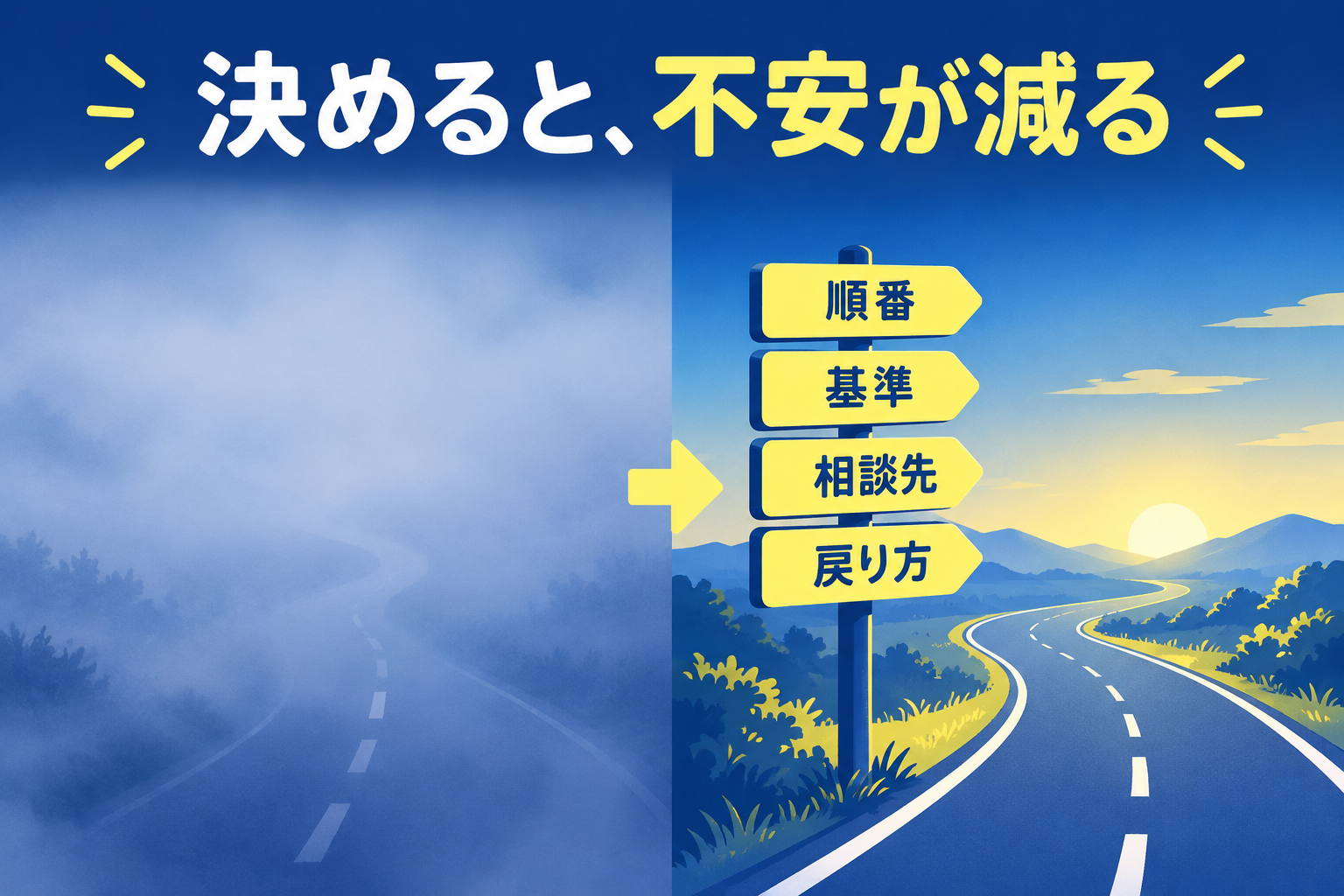 不安は決まっていないことから生まれることを示す図
