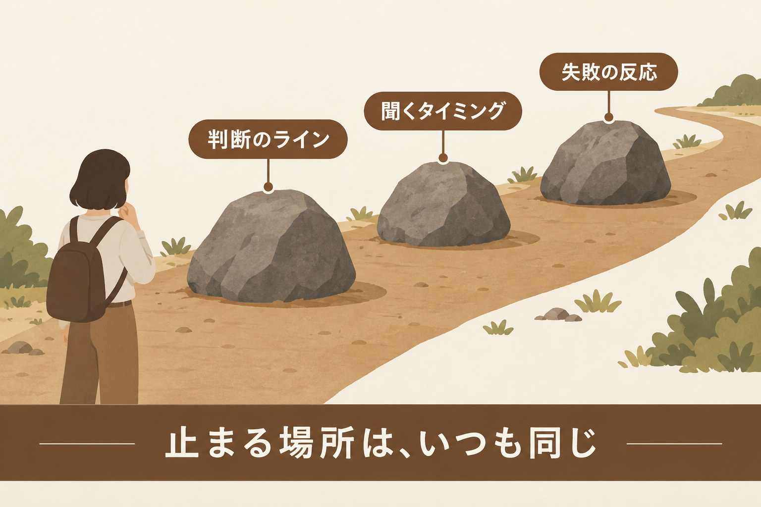 若い人が止まる三つの場所を示す図