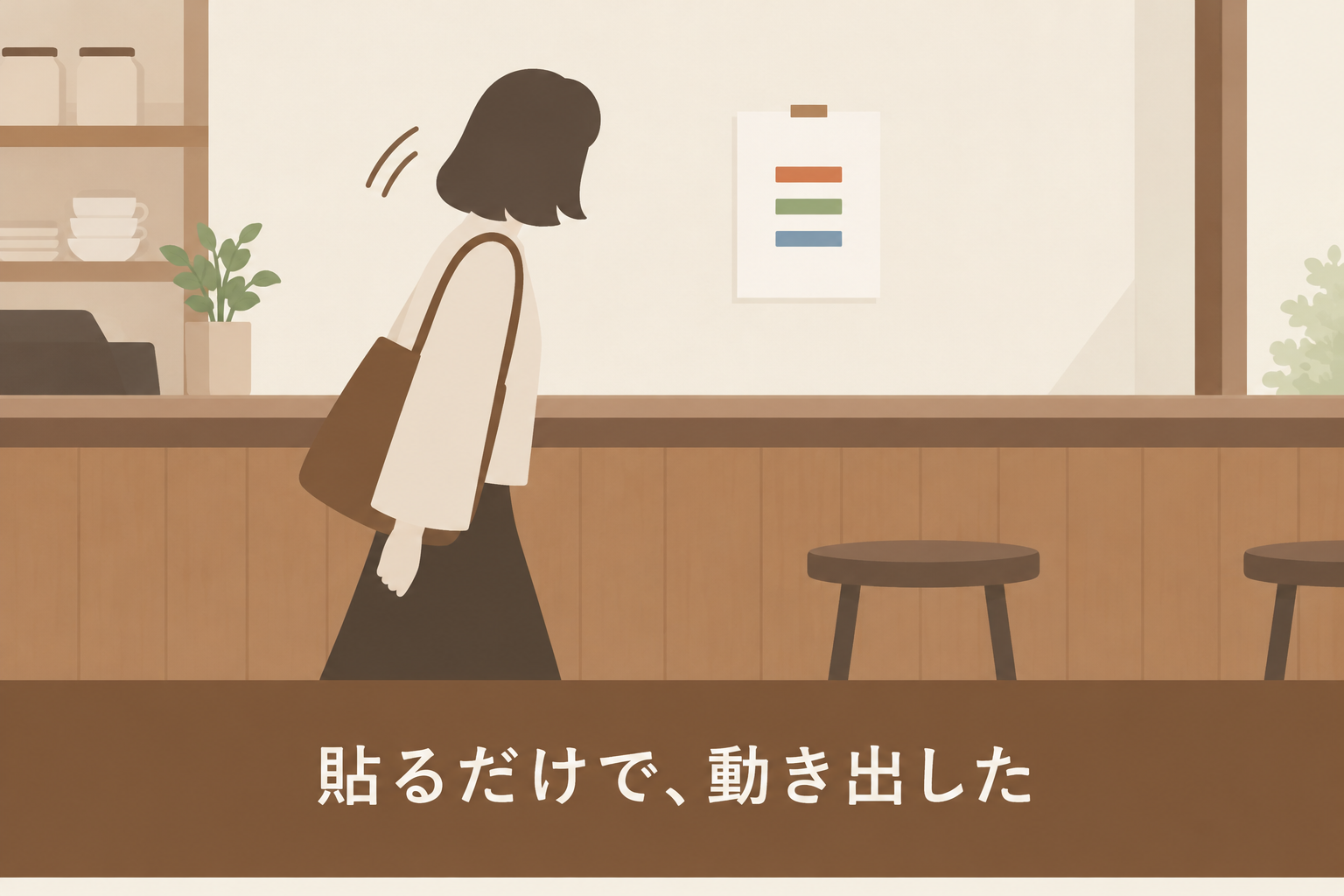 カウンター裏に貼った三つのラインの紙の図