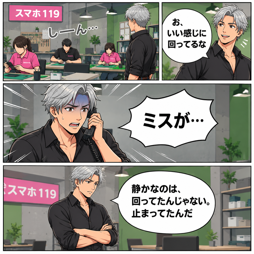 静かな店を見て「いい感じだ」と思い込む4コマ漫画
