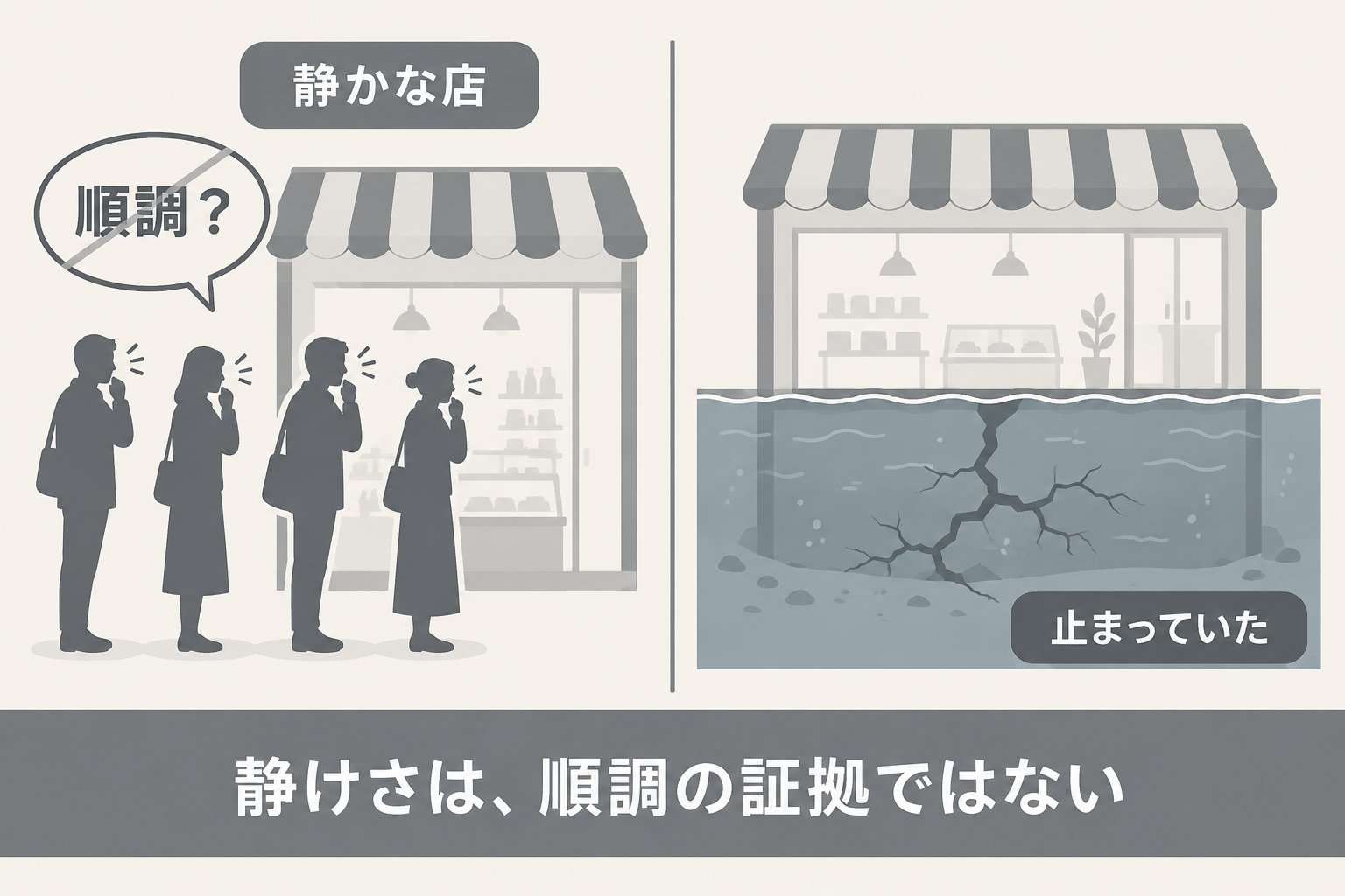 静けさが順調ではなく停止だったことを示す図
