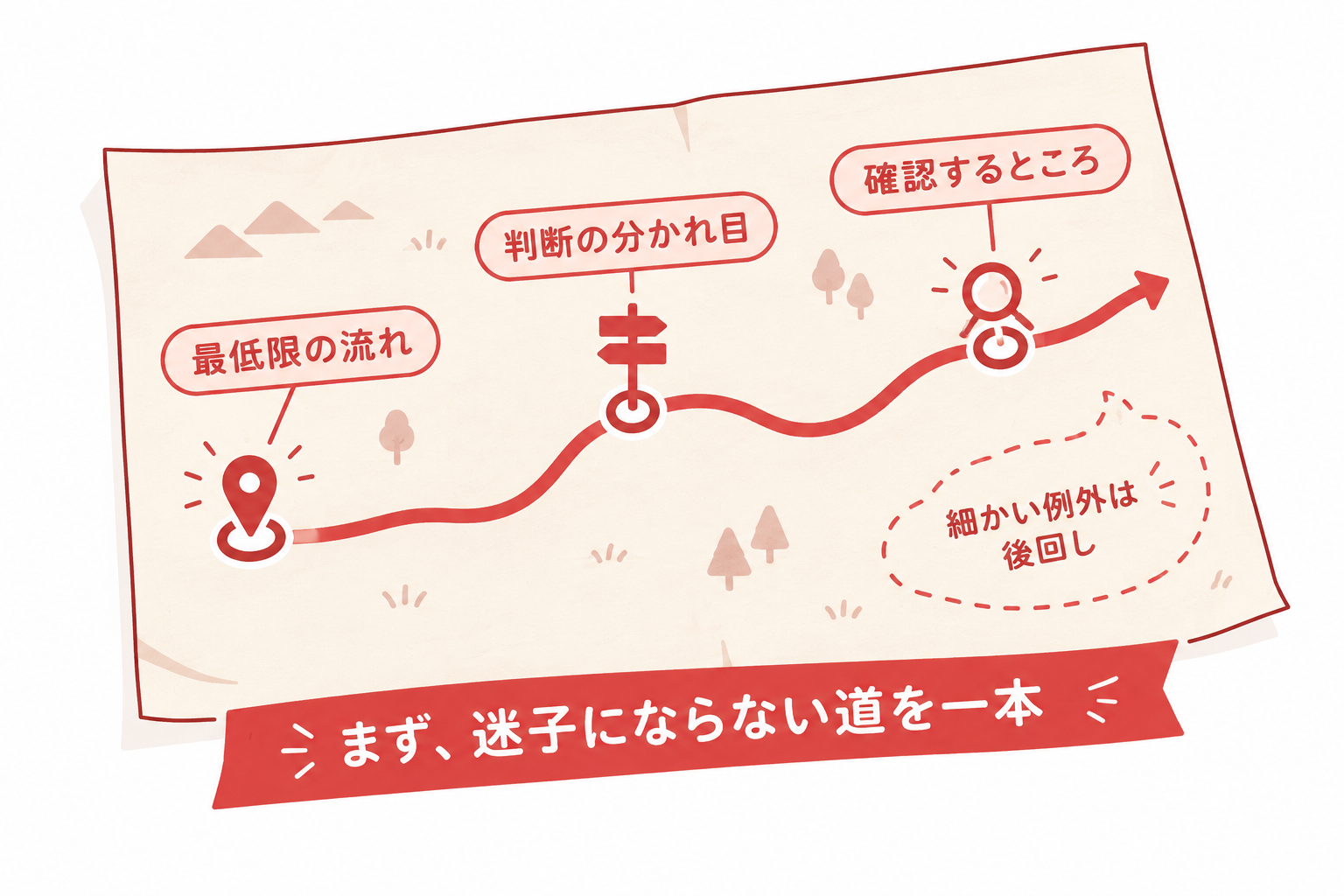 地図に入れる三つの中身を示す図