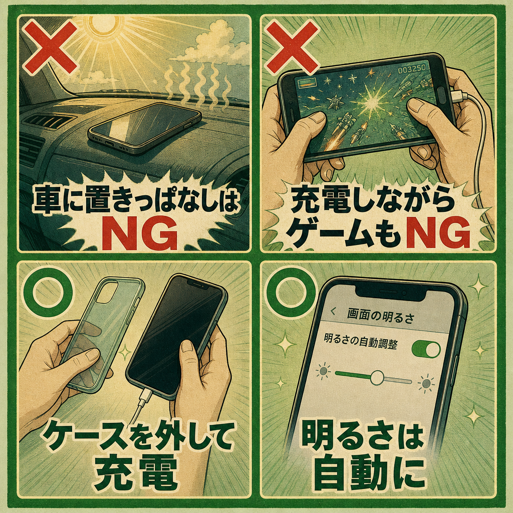 充電しながらのゲームや車内放置がスマホのバッテリーを傷める説明