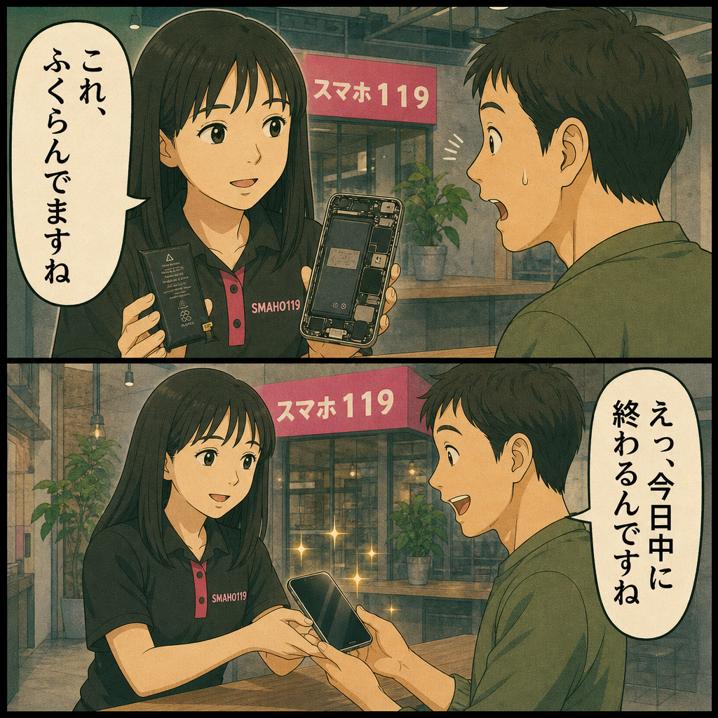 膨らんだバッテリーを豊見城市のスマホ119とよみ店で交換して解決