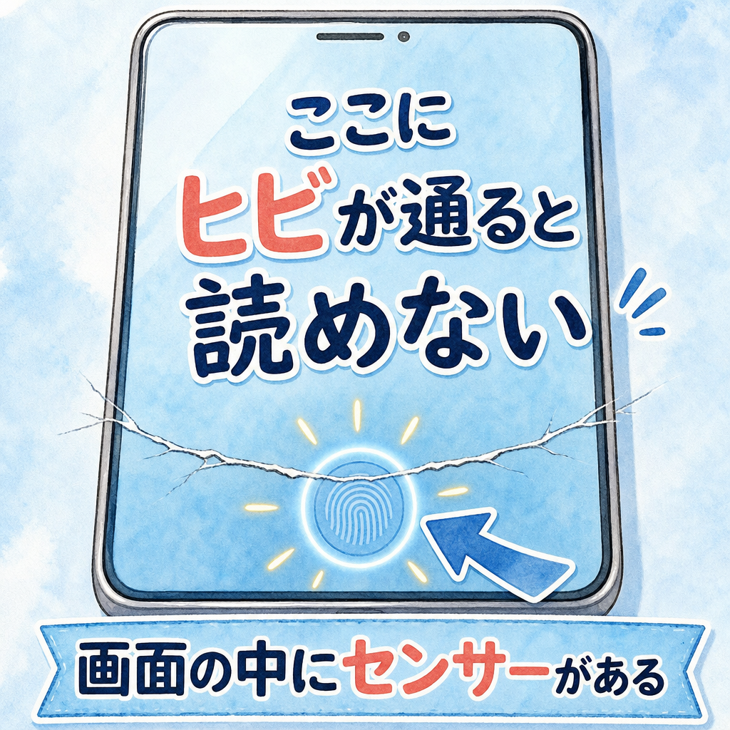 画面の中にある指紋センサーの上にヒビが入ると反応しなくなる仕組み