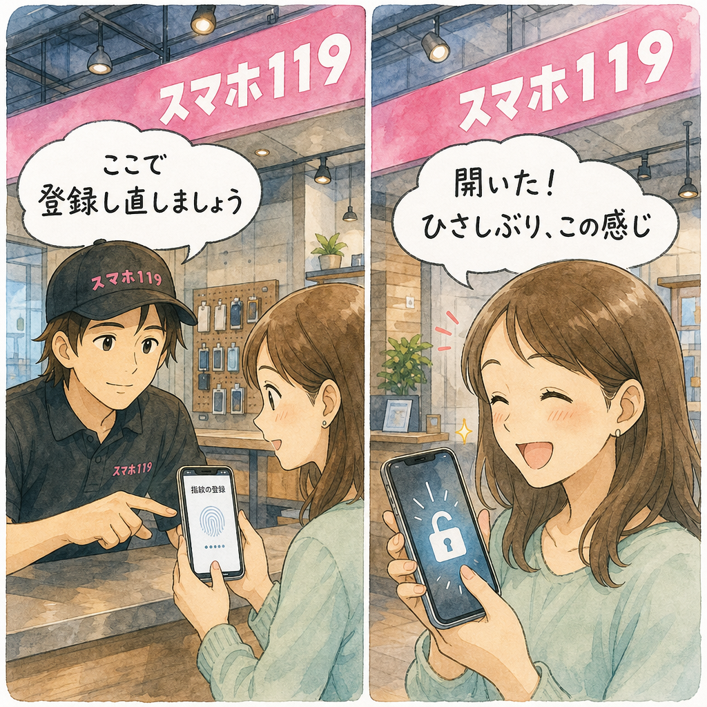 宜野湾市のスマホ119宜野湾店で画面交換し指紋認証も復活