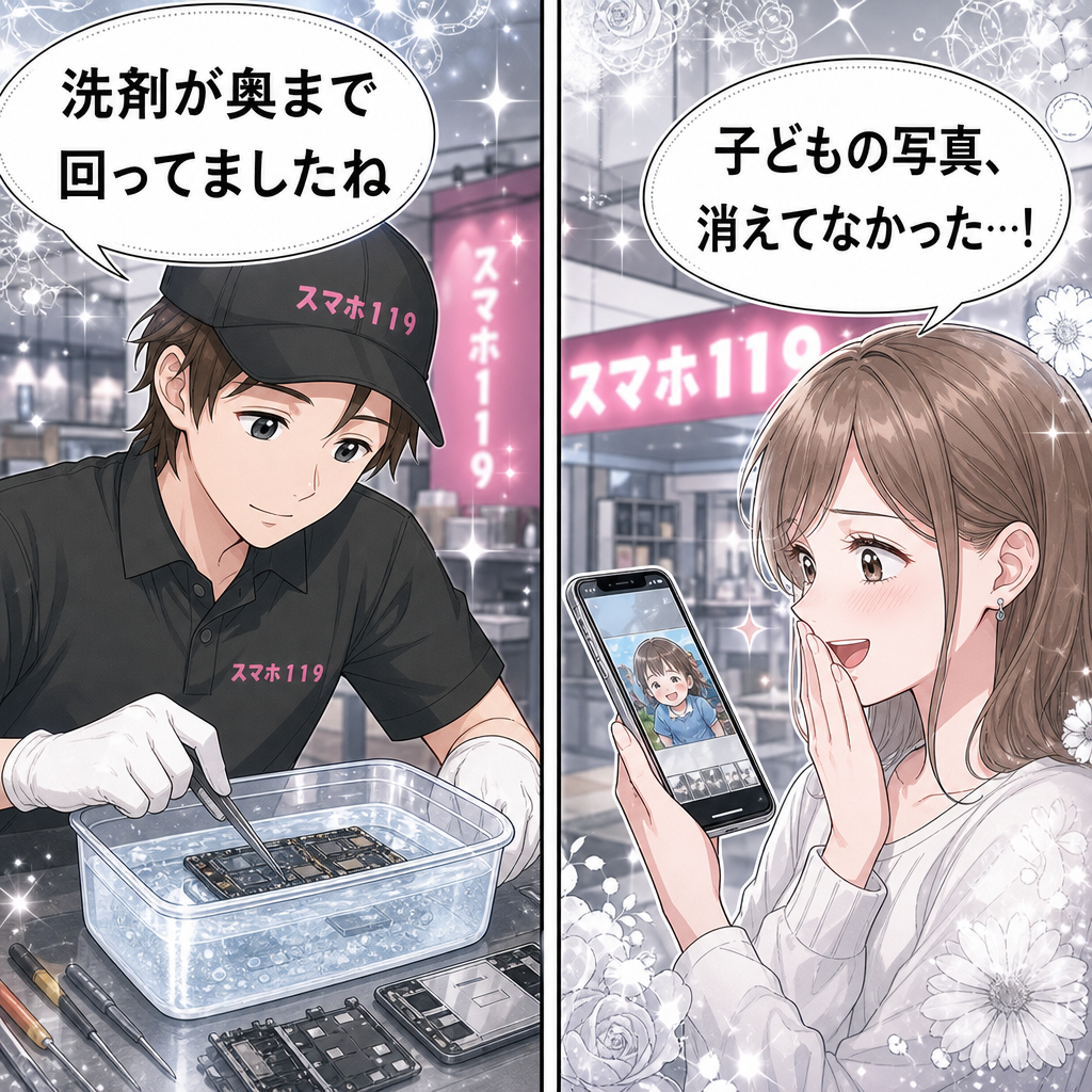 宜野湾市のスマホ119宜野湾店で水没した基板を洗浄している様子