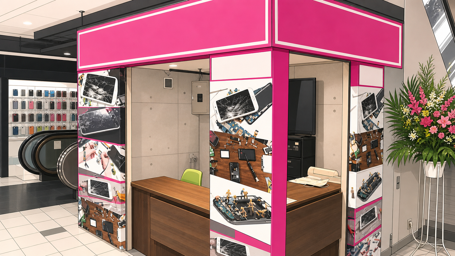 スマホ119 22号店・那覇ドンキ国際通り店の店舗イラスト(当時の実際の写真を元に作成)
