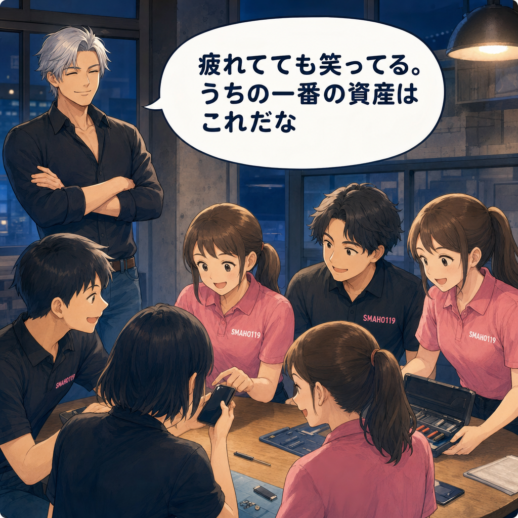 社訓「常に笑顔」の漫画 3ページ目|スマホ119