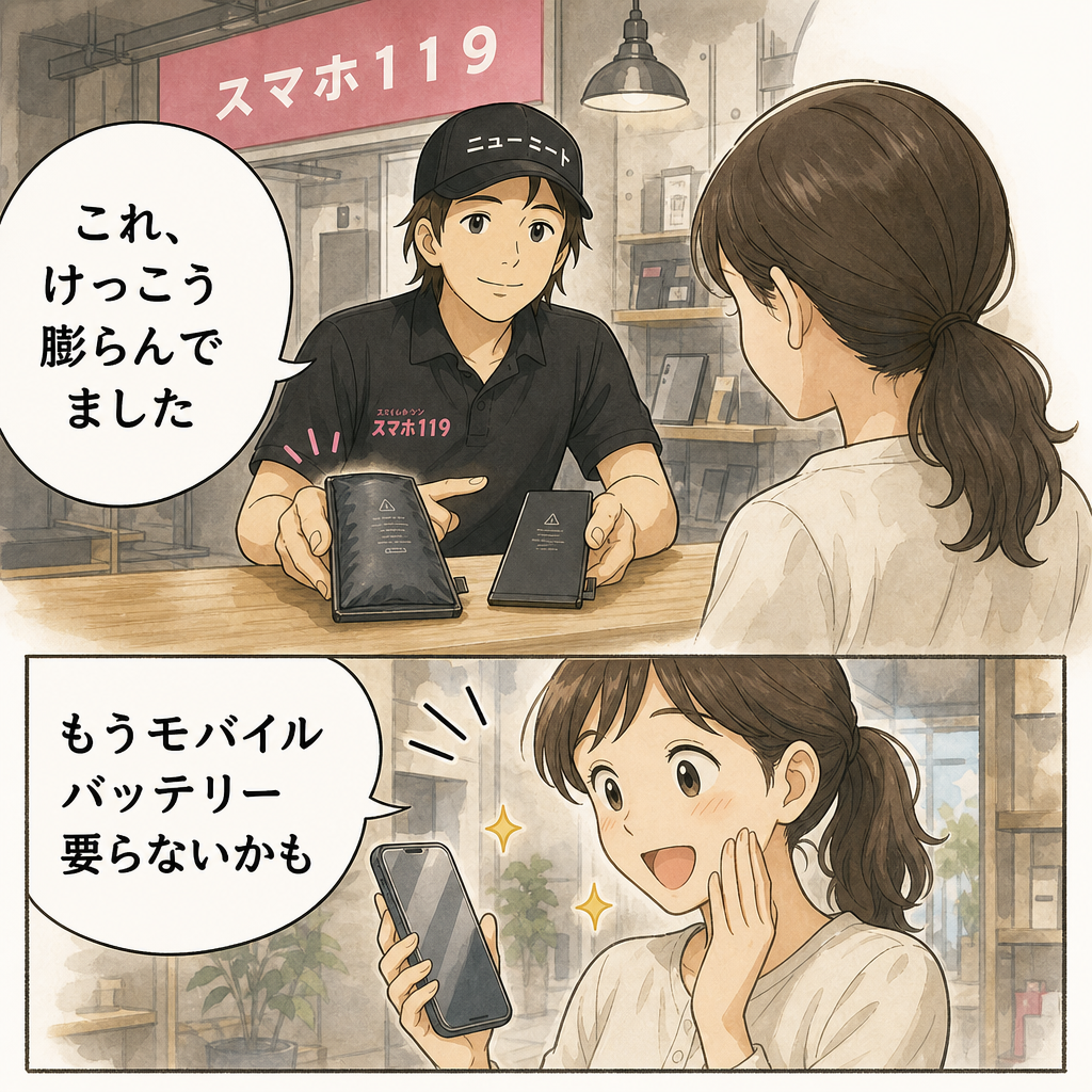 うるま市のスマホ119うるま店で電池交換を終えたお客様