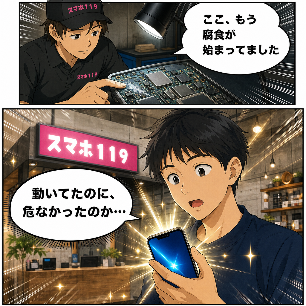 うるま市のスマホ119うるま店で濡れた端末を分解洗浄している様子