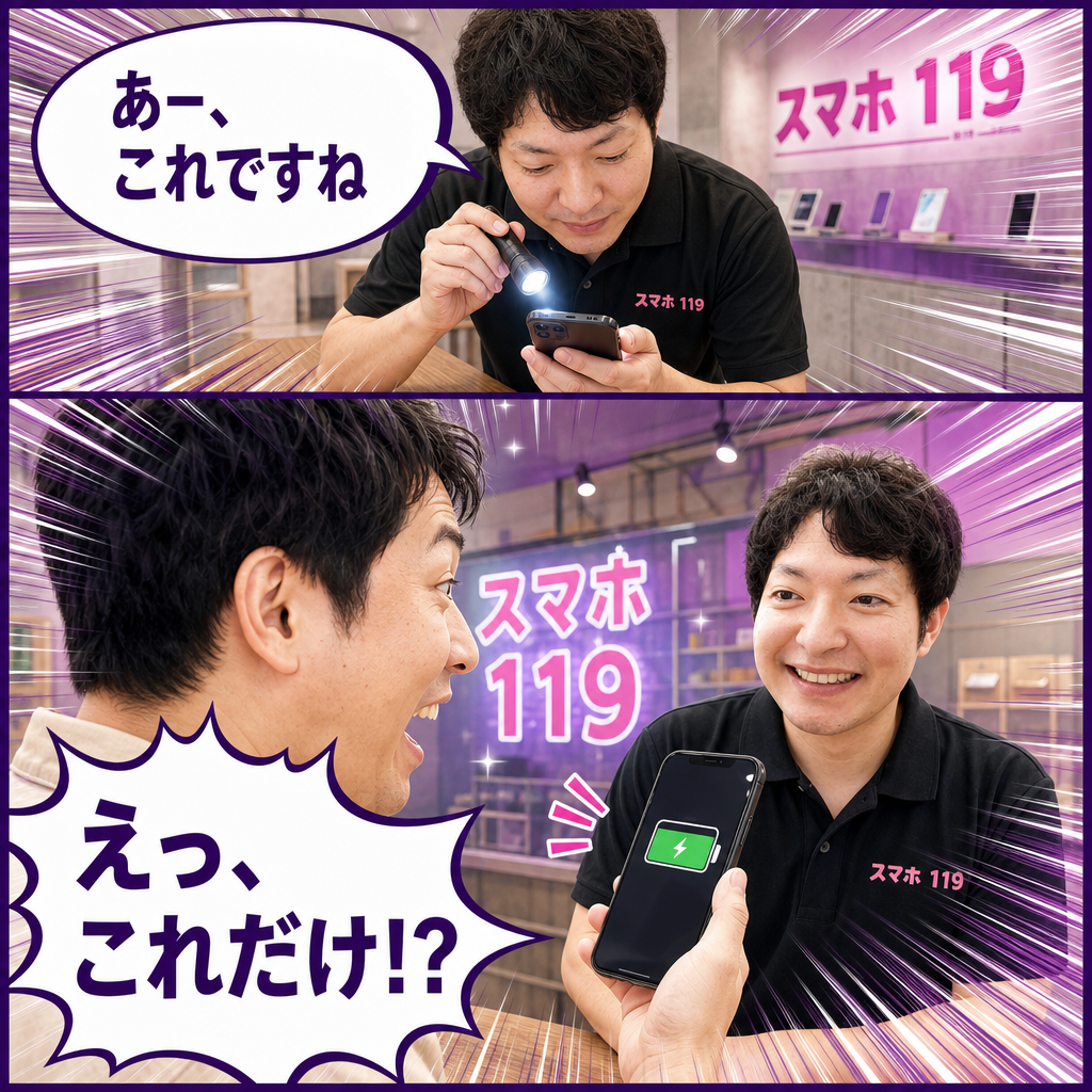 名護市のスマホ119イオン名護店で充電口を清掃して復活した様子