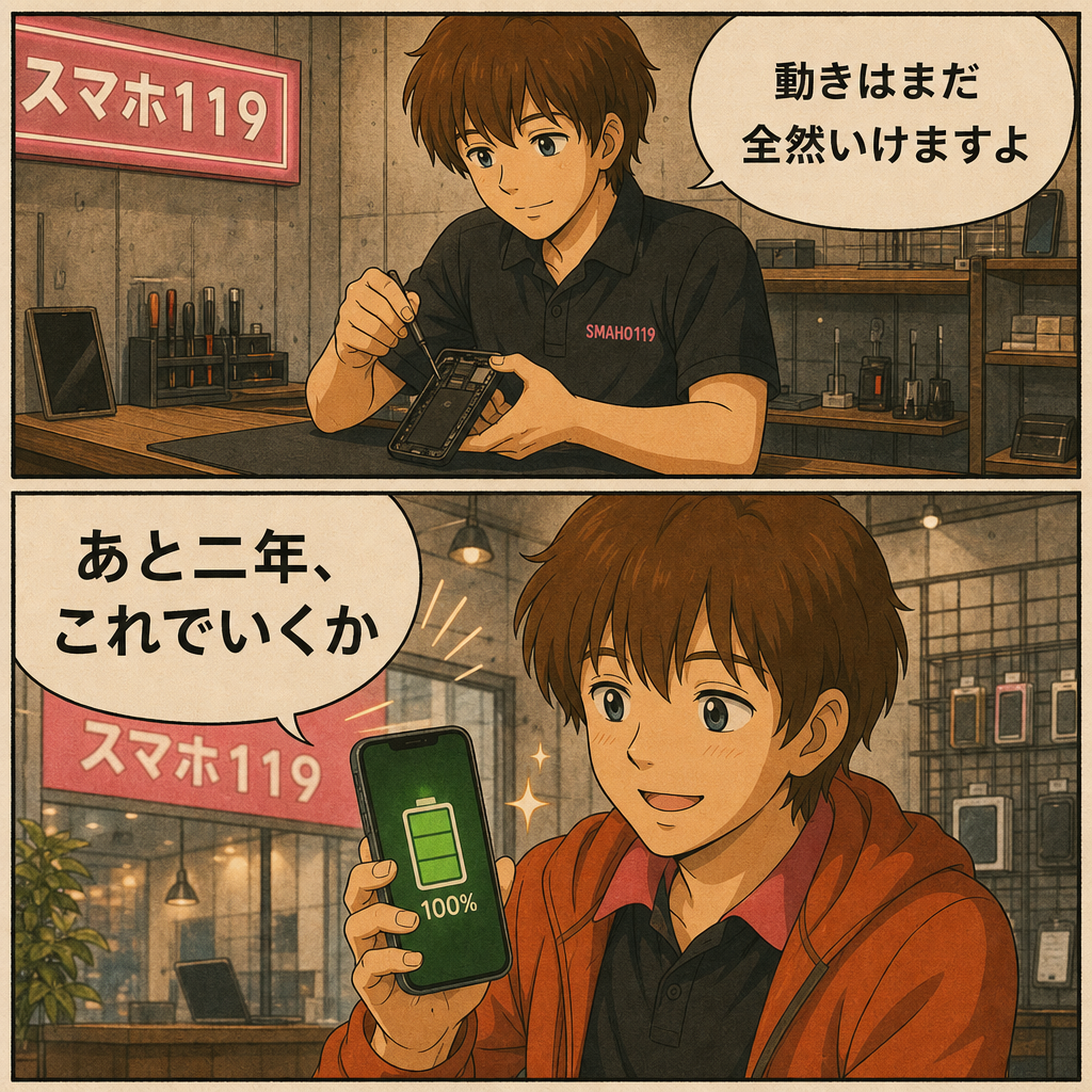 糸満市のスマホ119糸満店で電池を交換して使い続けることにした様子