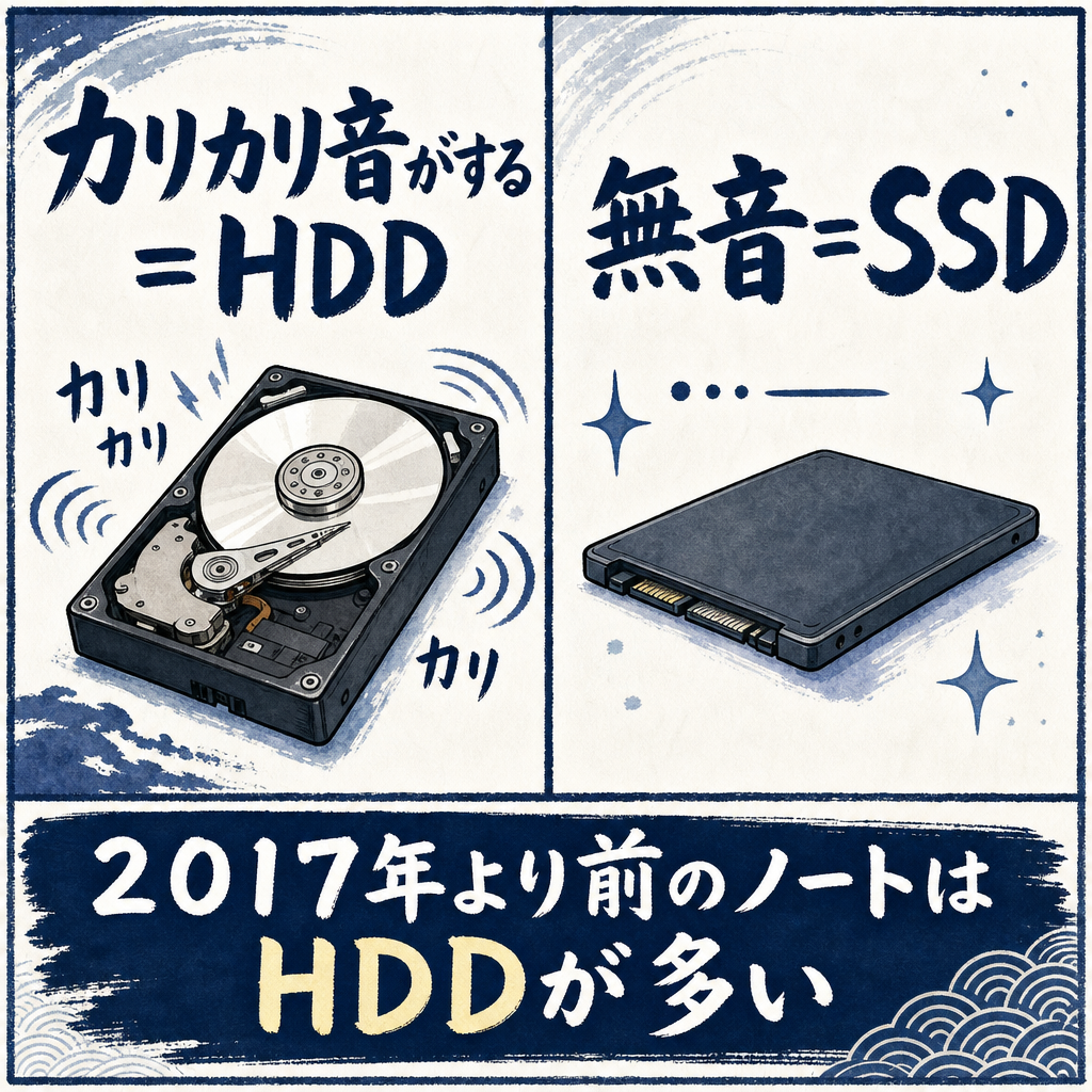 HDDとSSDの見分け方。音と年式で分かる