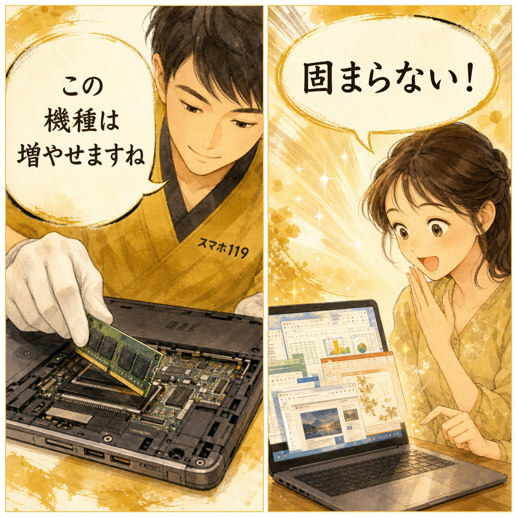 沖縄のスマホ119でノートパソコンのメモリーを増設