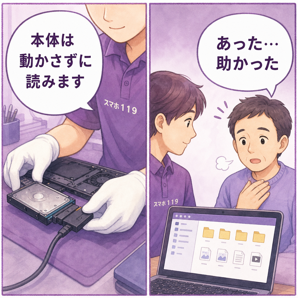 沖縄のスマホ119でハードディスクを取り出してデータを読む