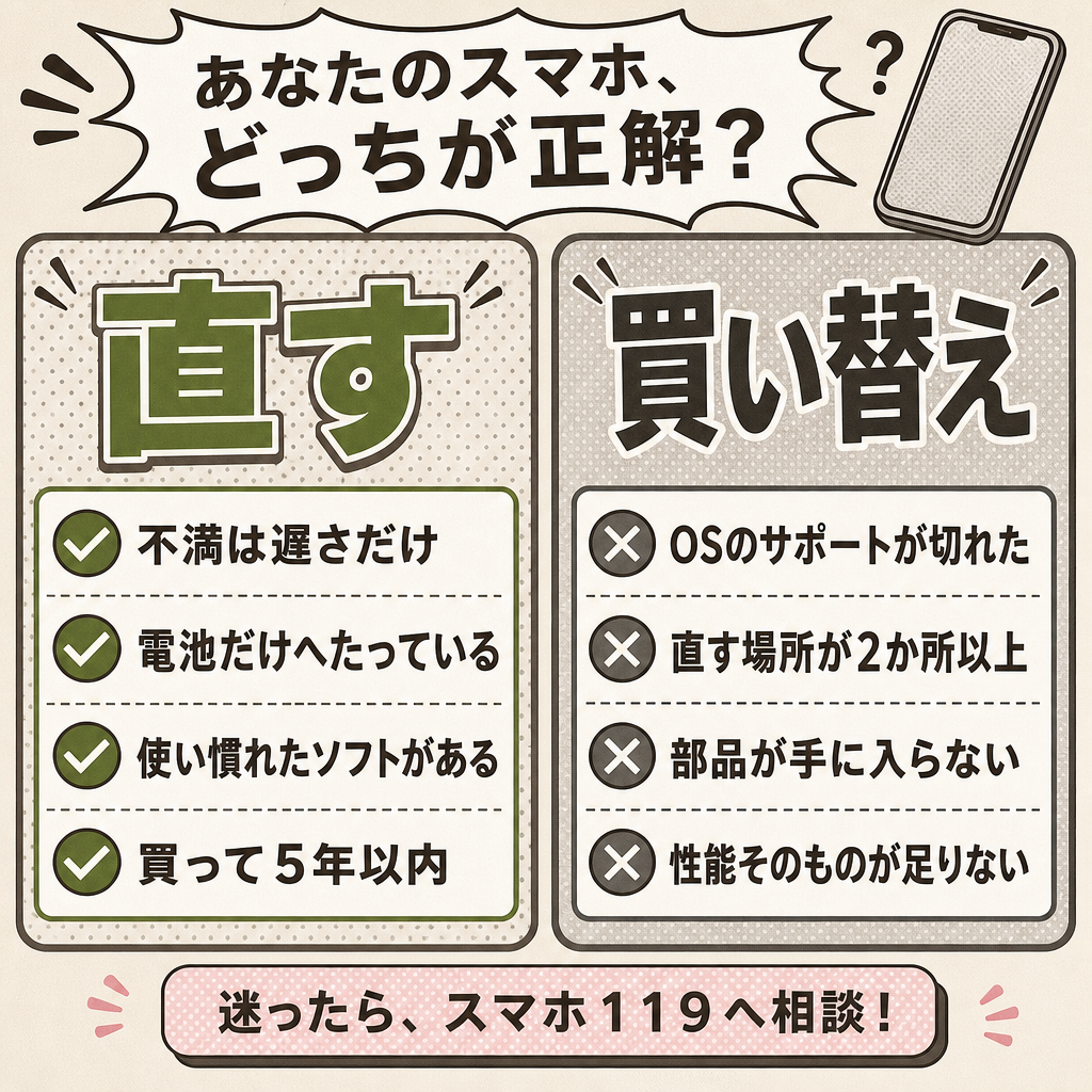 直したほうがいい場合と買い替えたほうがいい場合の比較