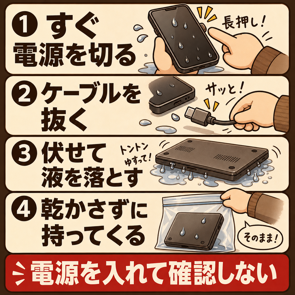 飲み物をこぼした直後の正しい手順