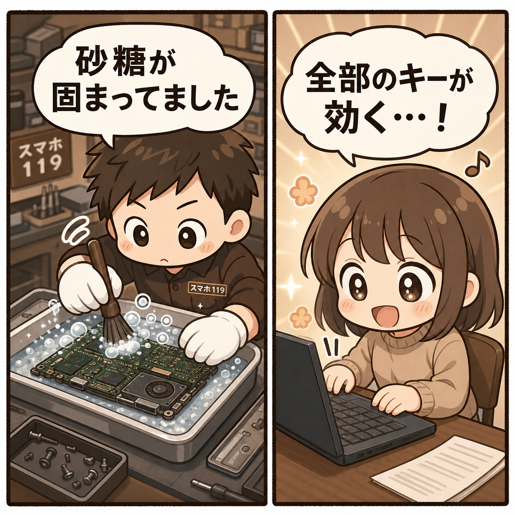 沖縄のスマホ119でこぼした液体からパソコンを洗浄