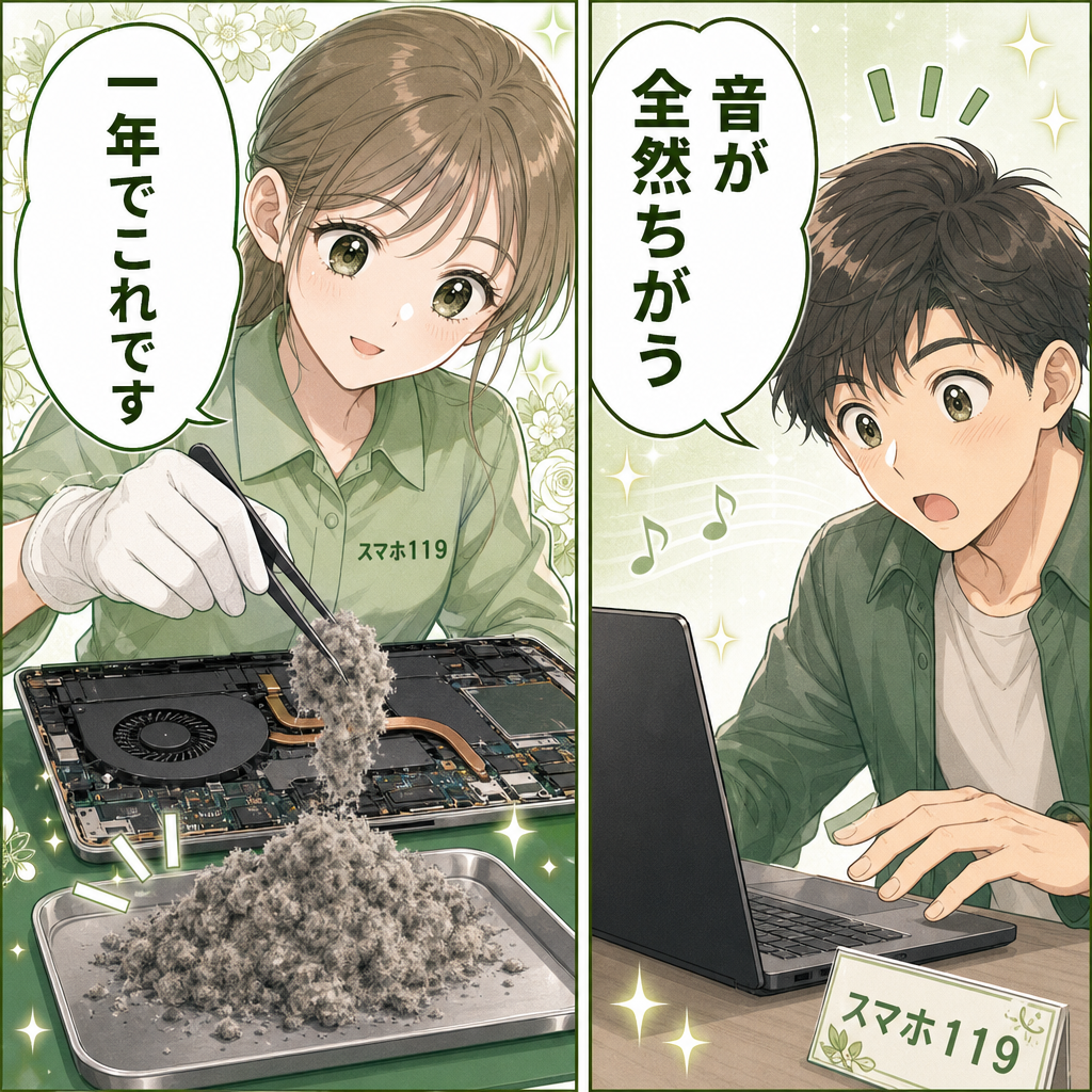 沖縄のスマホ119でパソコンの内部清掃をする様子