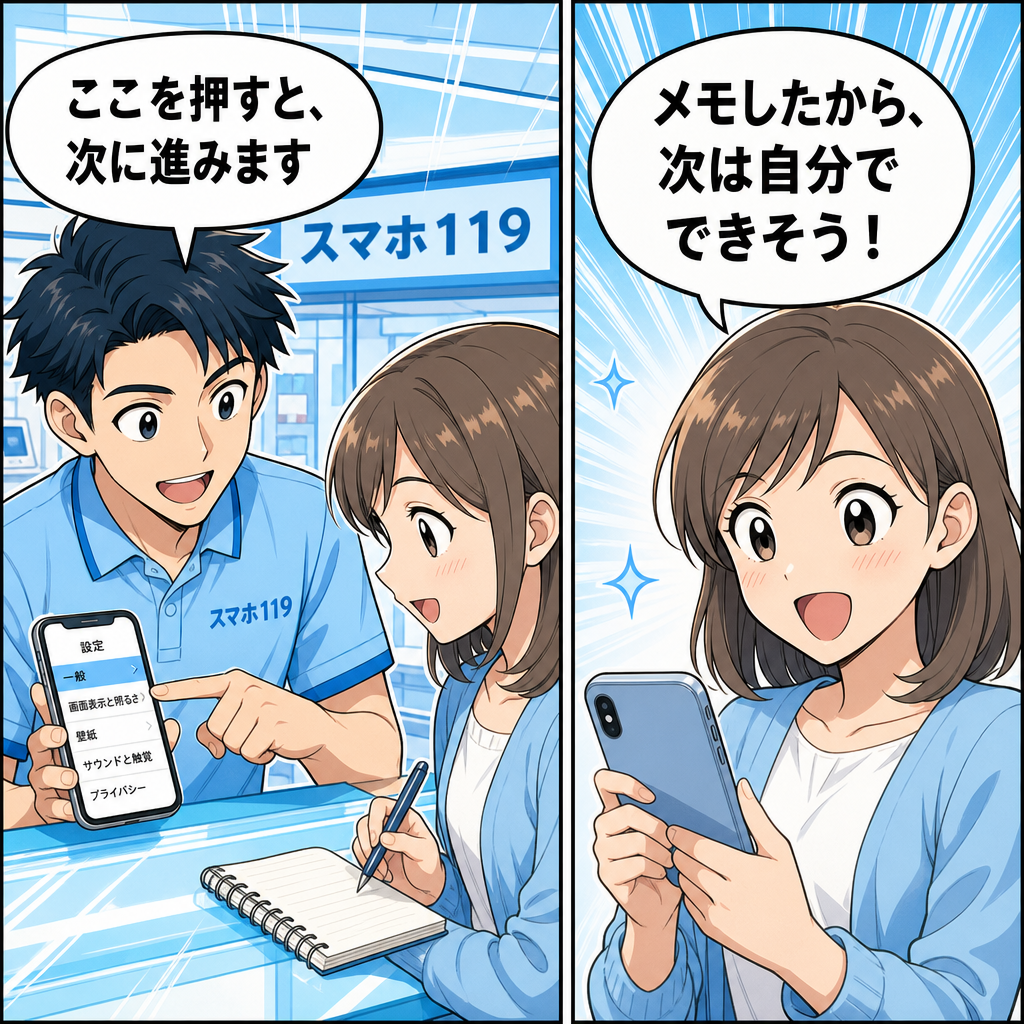 沖縄のスマホ119で設定作業を一緒にやる様子