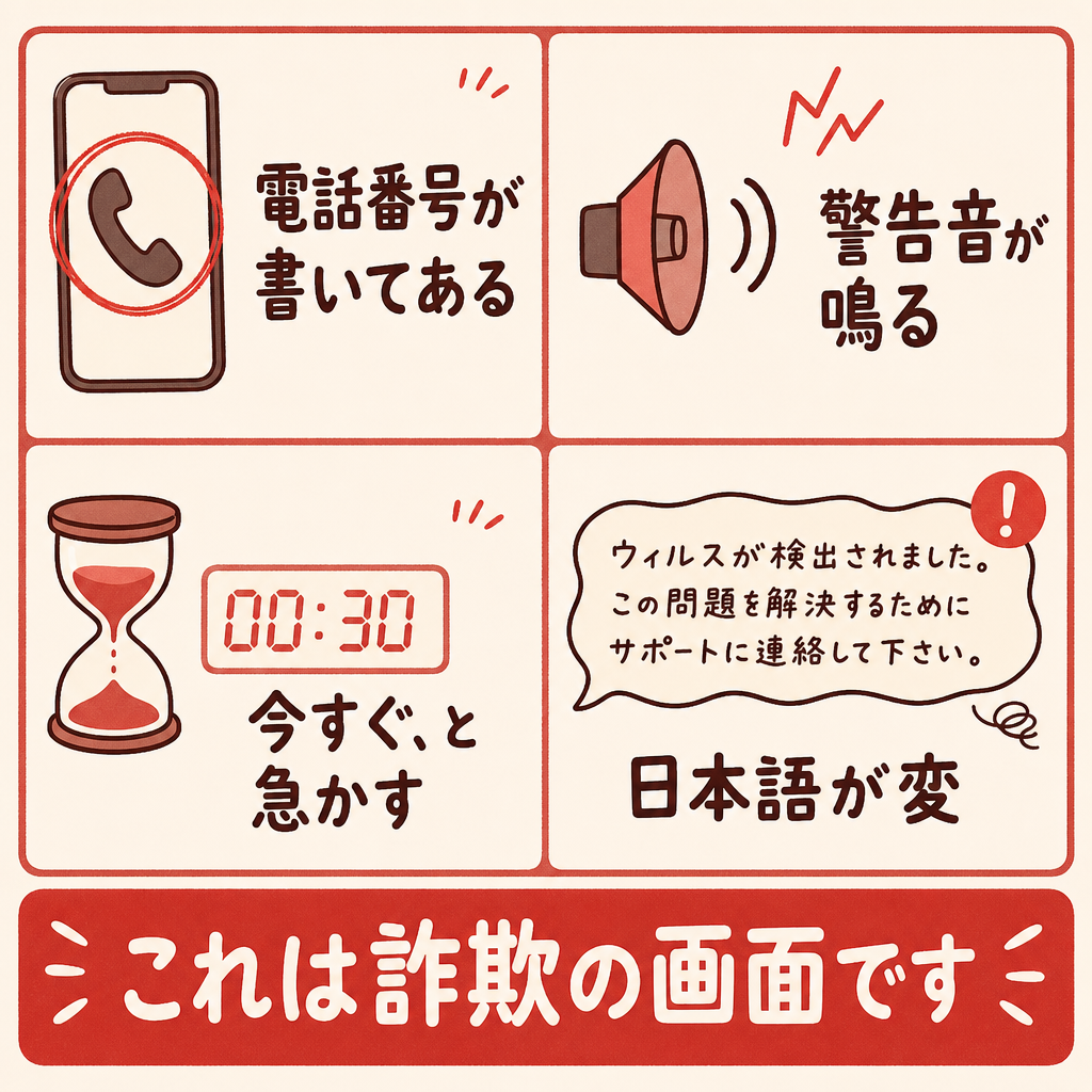 偽の警告画面を見分ける4つの特徴