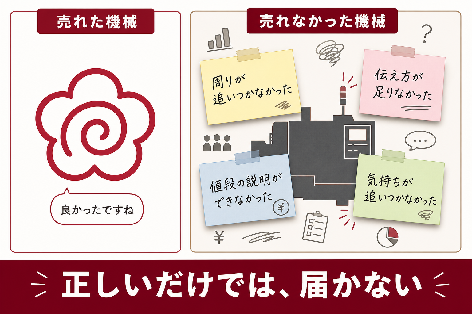売れなかった機械のほうが理由を残してくれることを示す図