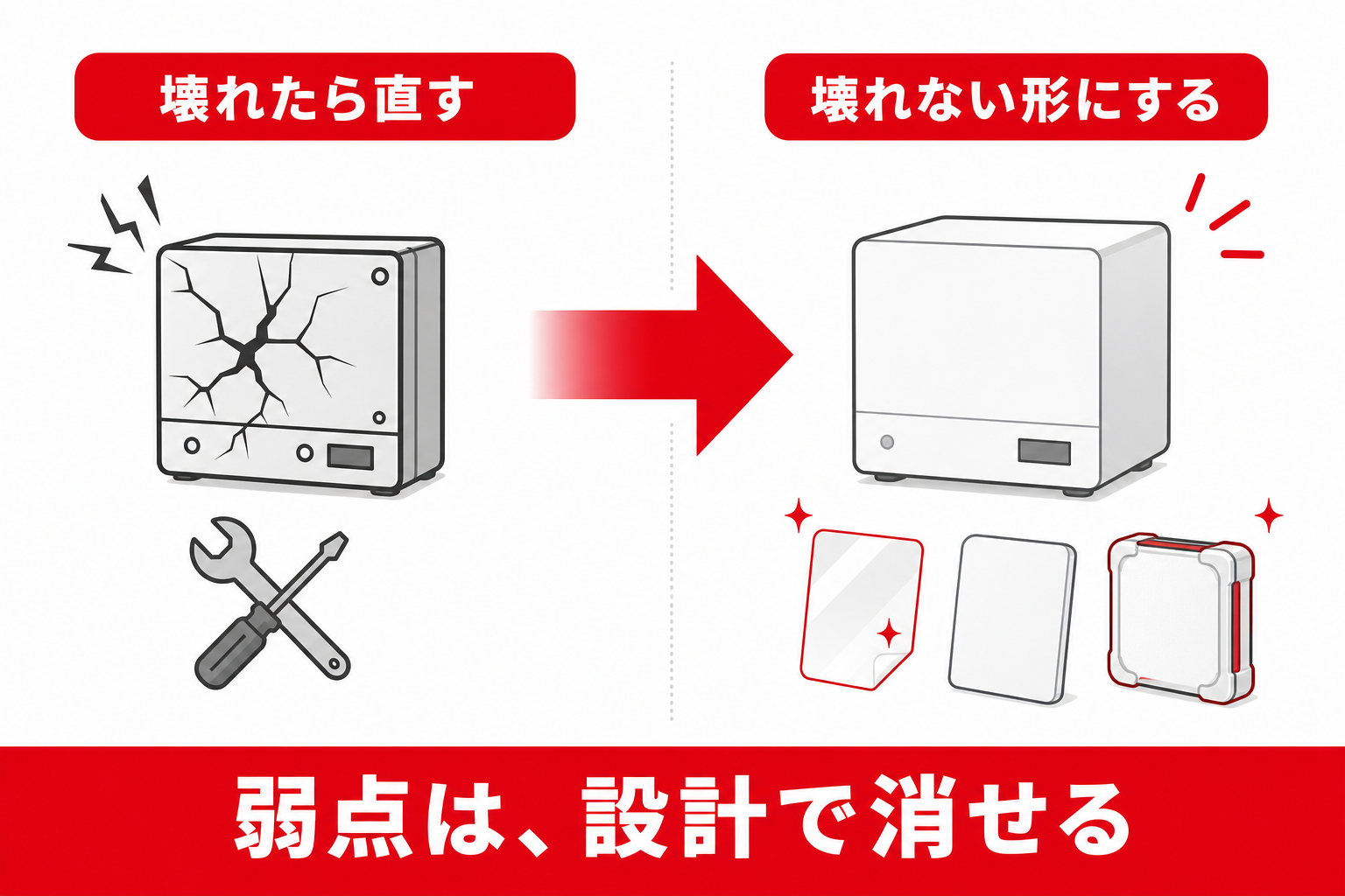 壊れてから直すのではなく壊れない設計にするという考え方の図