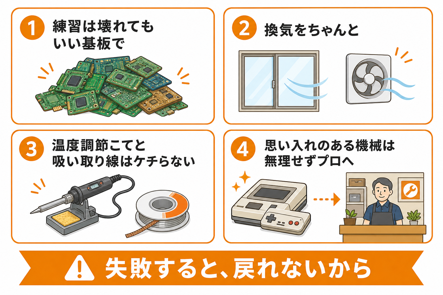 はんだ付けをこれから始める人への正直なアドバイス4つの図