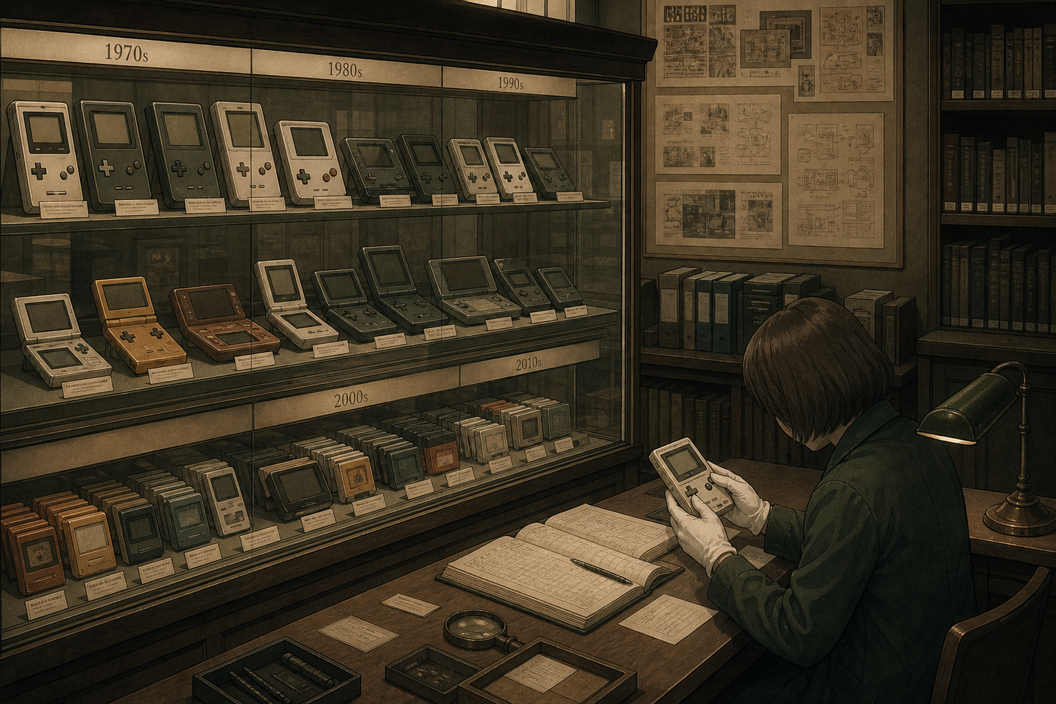 ゲームを文化財として収蔵するゲーム考古学の情景イラスト