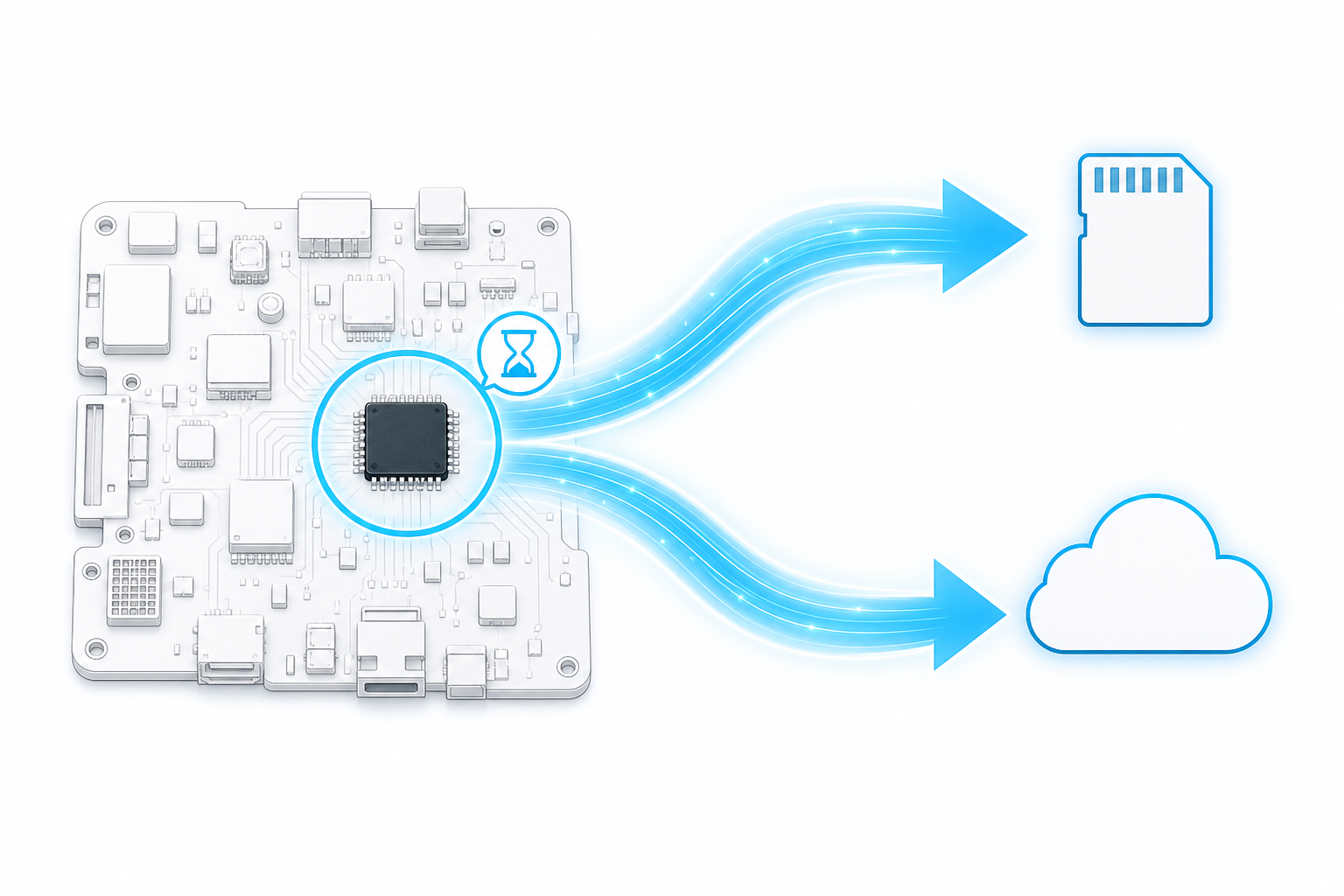 基板直付けの小さなメモリチップから、SDカードとクラウドへセーブデータを逃がす延命策の図