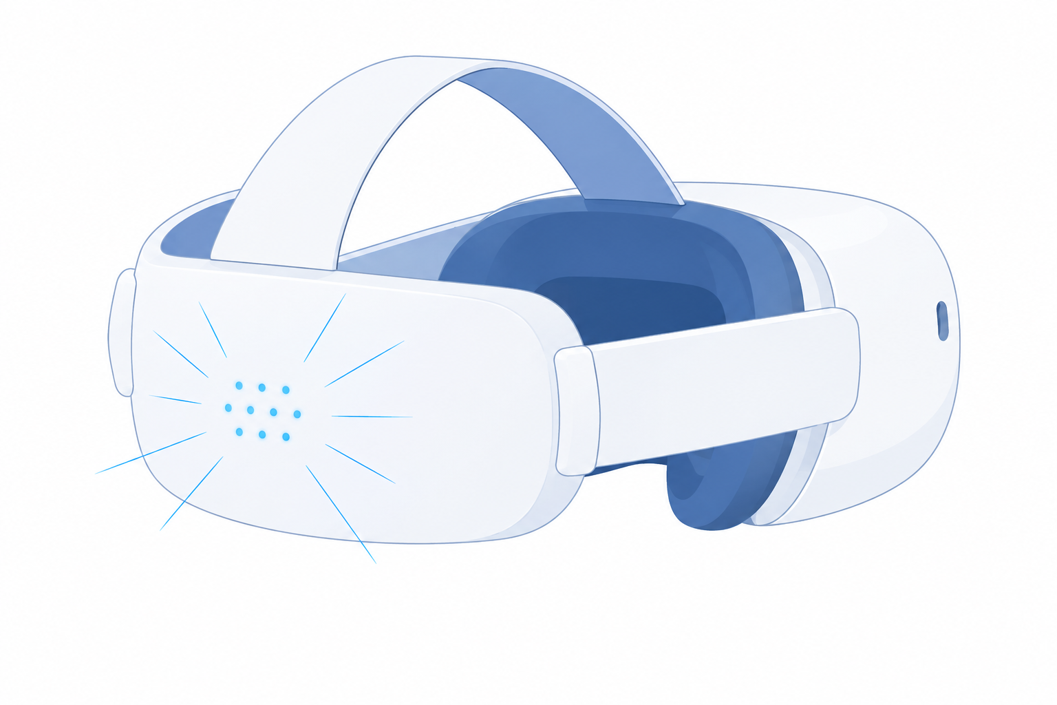 電源を入れたVRヘッドセットの背面で、小さなライトが青く灯っている様子を表した図