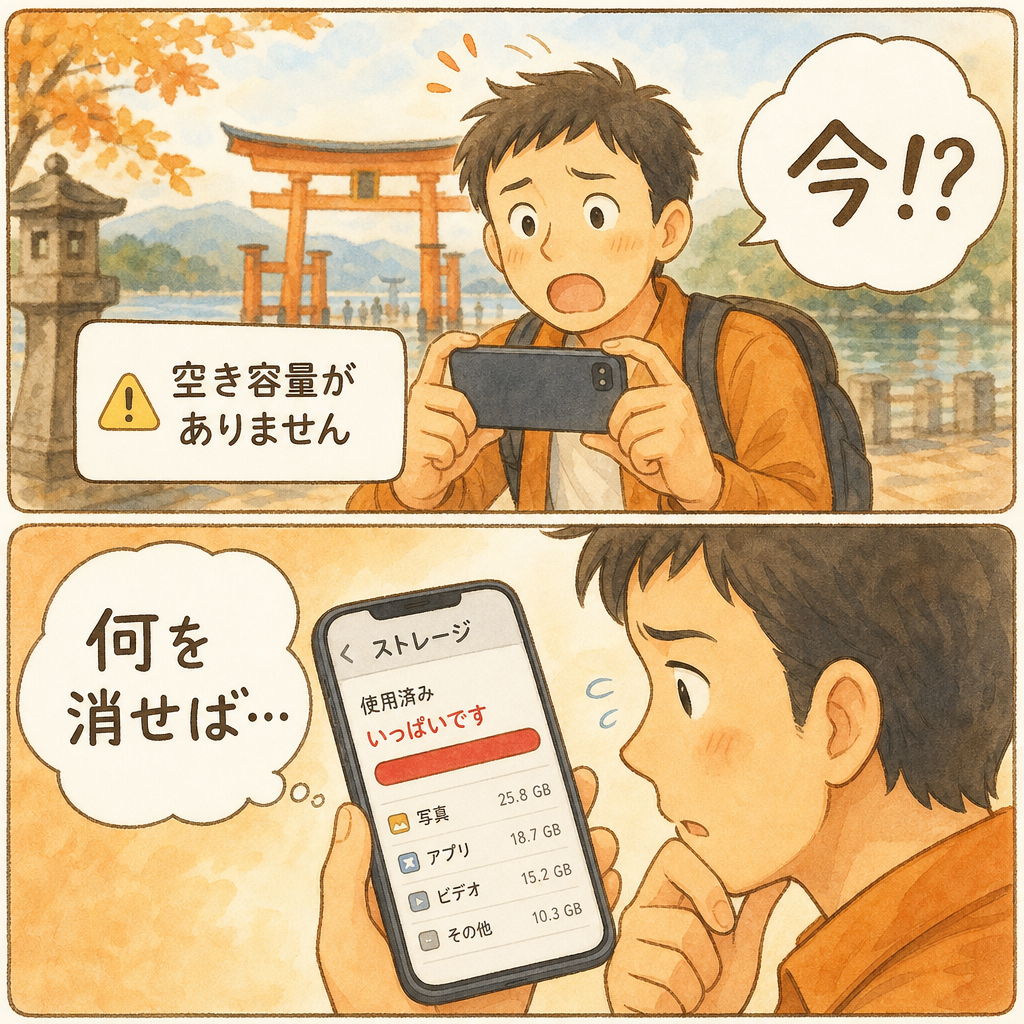 ストレージの空き容量がなくて困っている様子