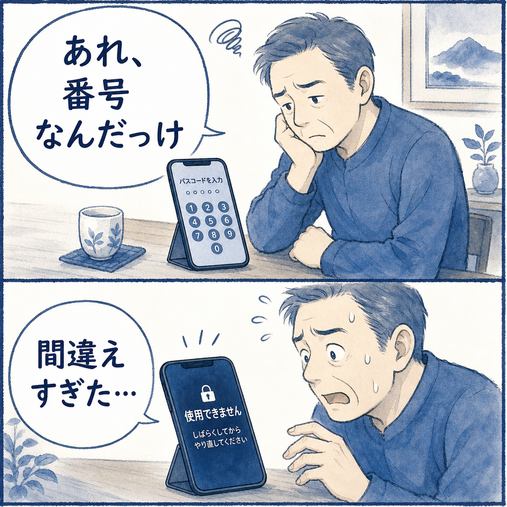 パスコードを忘れてスマホが開けない様子