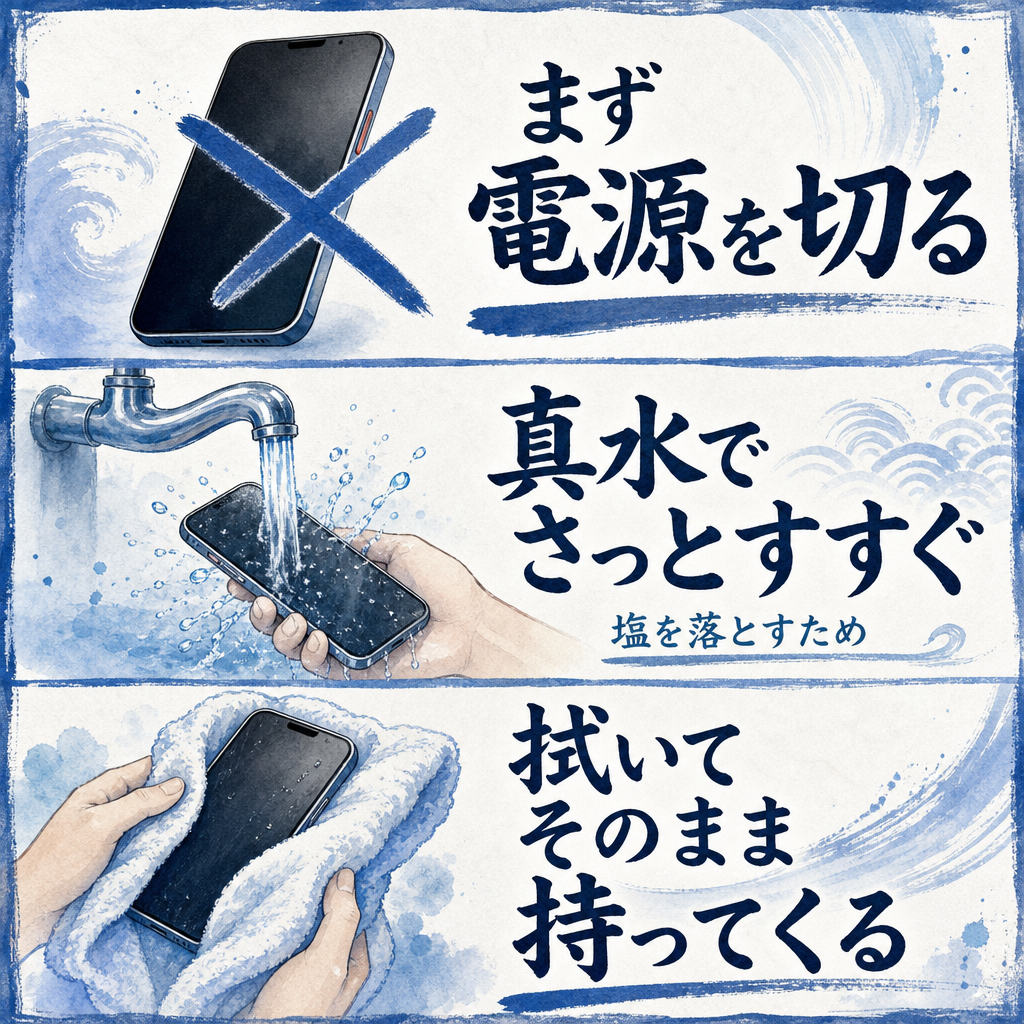 海水で濡れた時にすぐやる3手順