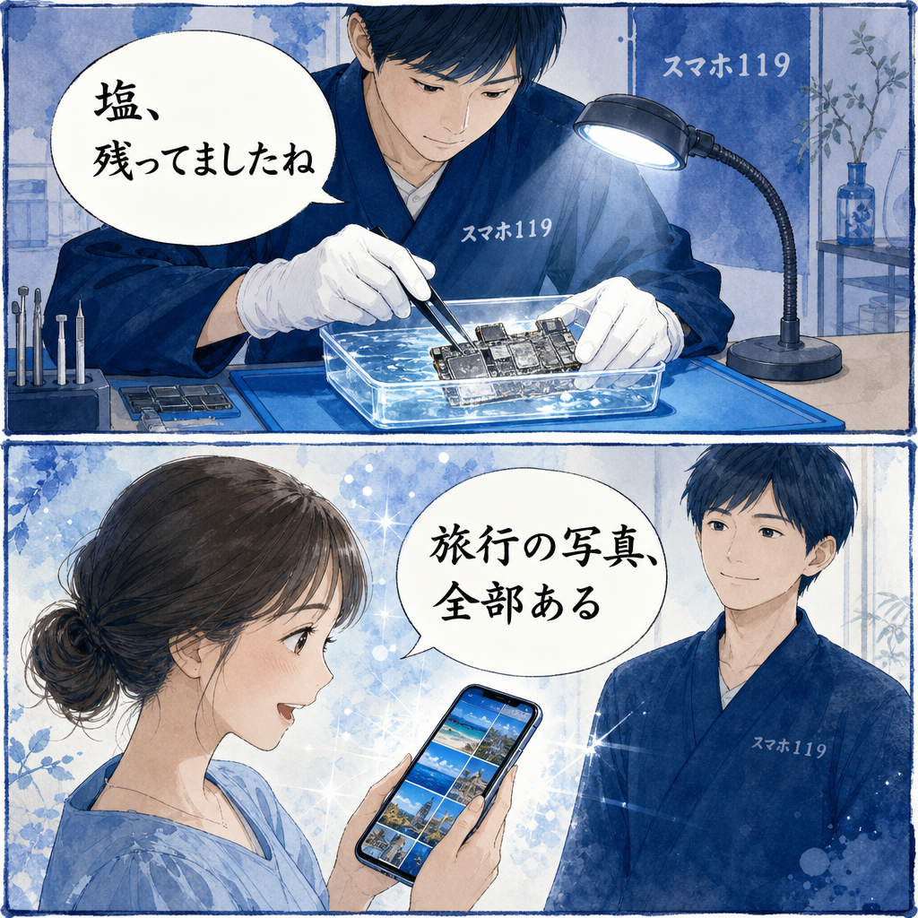沖縄のスマホ119で海水に濡れた基板を洗浄