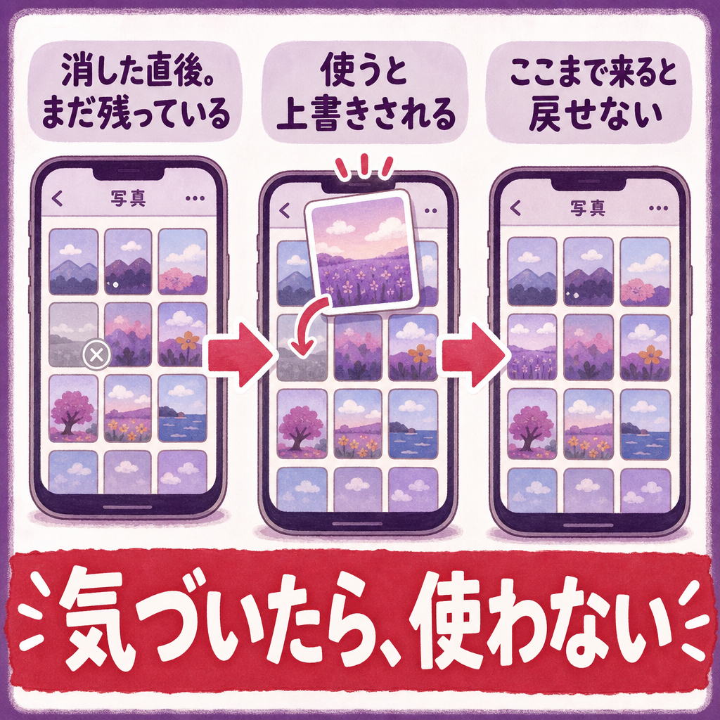 削除したデータが上書きで消える仕組みの図解