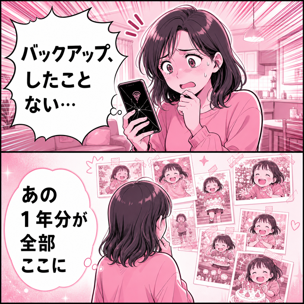 バックアップを取っておらず子どもの写真を失いかけた様子