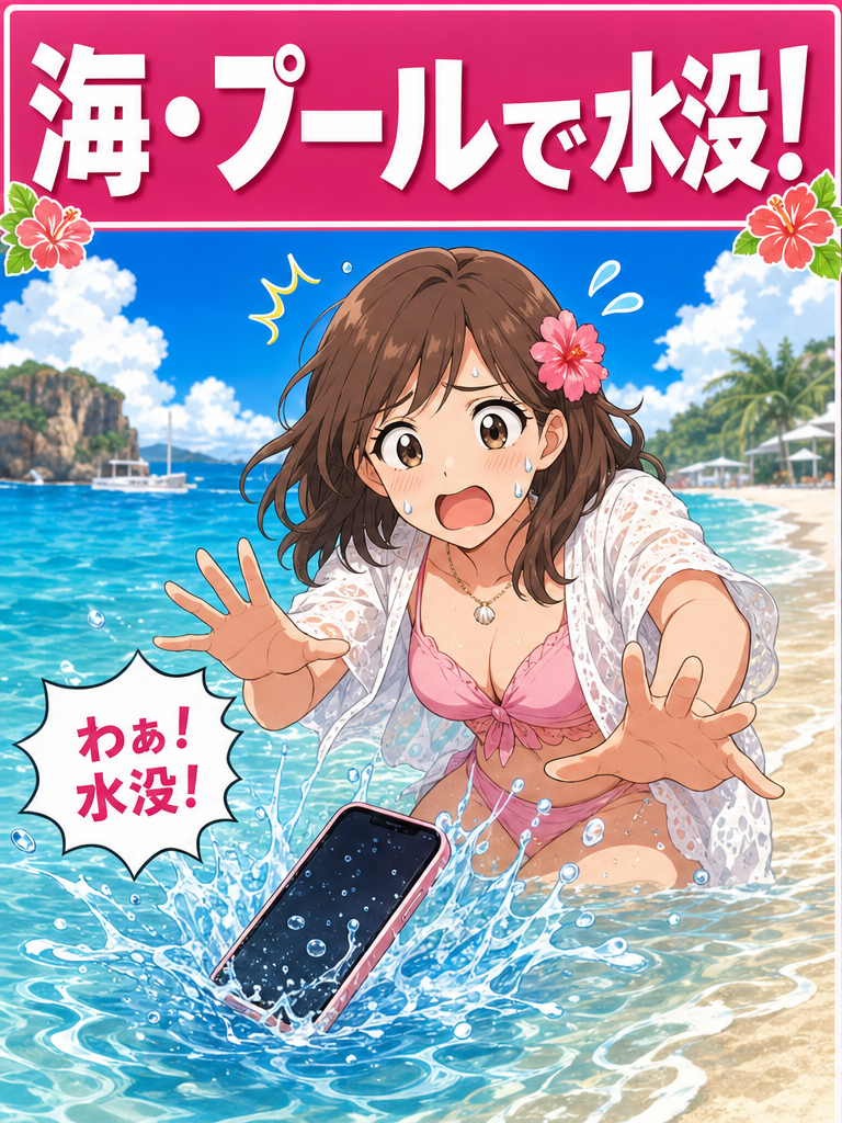 海・プールでスマホ水没して困る様子
