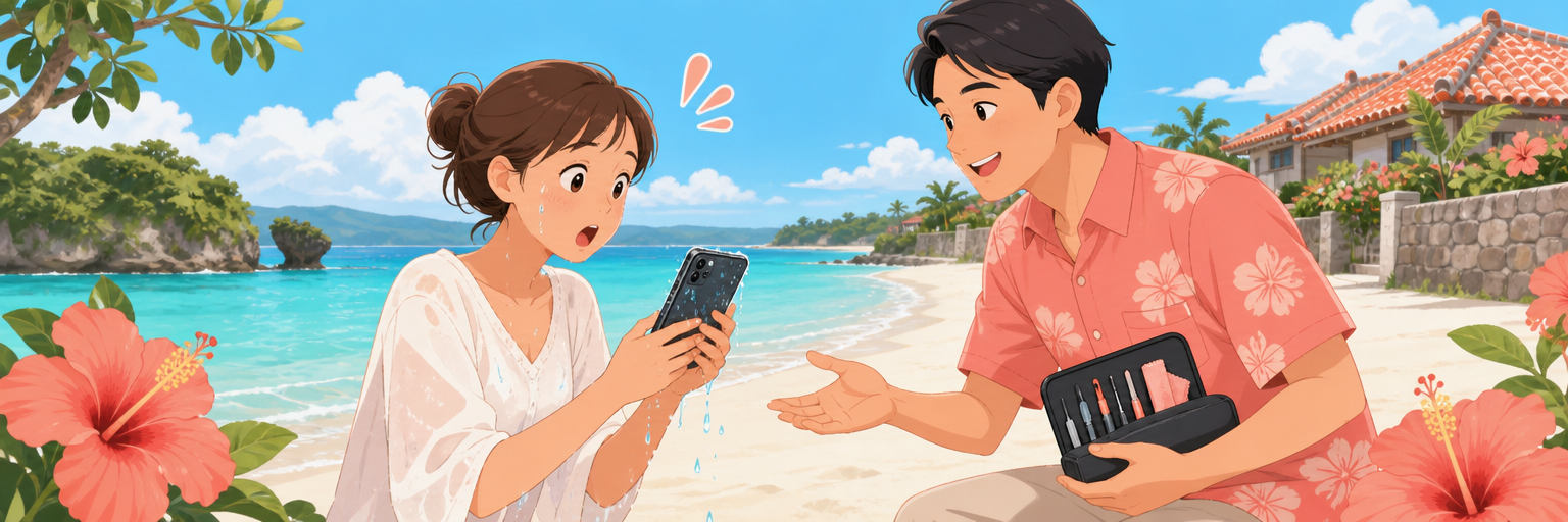 沖縄のビーチ・プールでスマホ水没！最寄りのスマホ修理