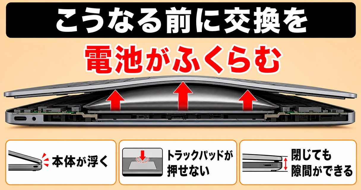 MacBookのバッテリーが膨らんで本体が反る仕組み
