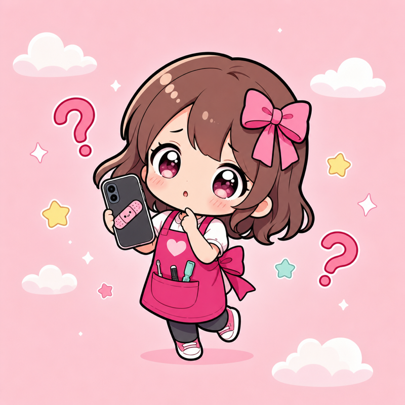 スマホ119のマスコットが、はてなマークを浮かべて困っているイラスト
